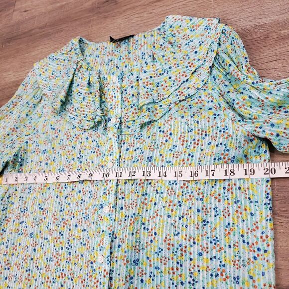 J.Crew Floral Ruffle Top Longsleeve Button Up S Cottagecore Preppy Coquette - Picture 7 of 11